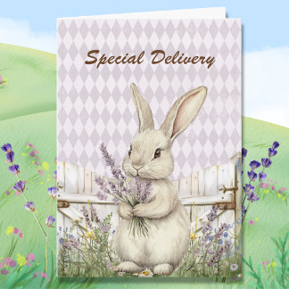 Cute Easter Bunny with Lavender Special Delivery Kort