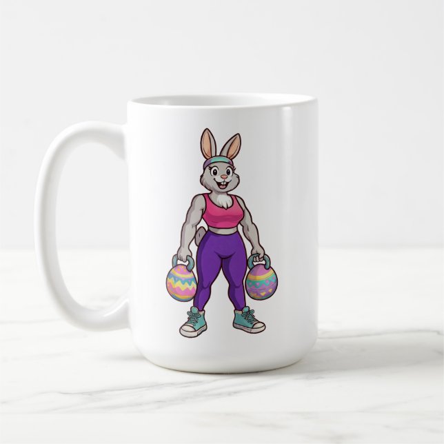 Cute Easter Bunny Workout Cartoon – Fitness Rabbit Kaffemugg (Vänster)