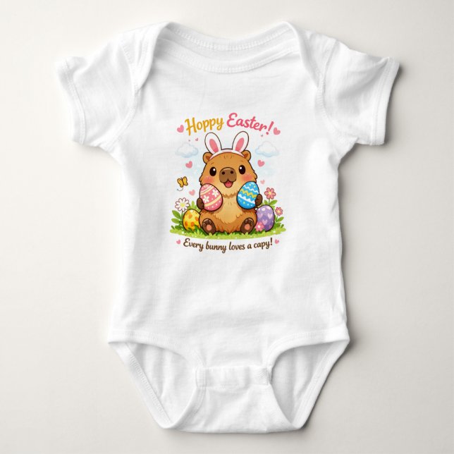 Cute Easter Capybara Eggs Bunny Ears T Shirt (Framsida)