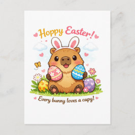 Cute Easter Capybara Eggs Bunny Ears Vykort
