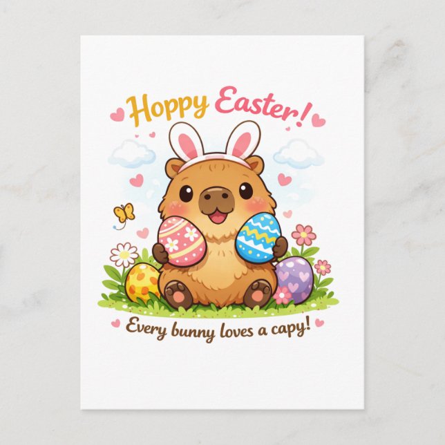 Cute Easter Capybara Eggs Bunny Ears Vykort (Framsida)