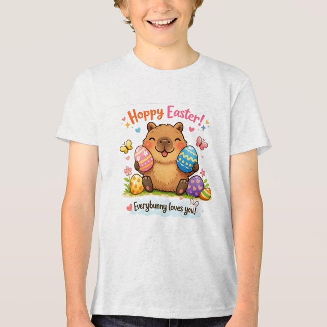 Cute Easter Capybara Eggs Bunny T Shirt (Framsida)