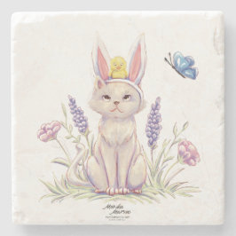 Cute Easter Cat with Chick Illustration Stenunderlägg