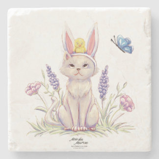 Cute Easter Cat with Chick Illustration Stenunderlägg