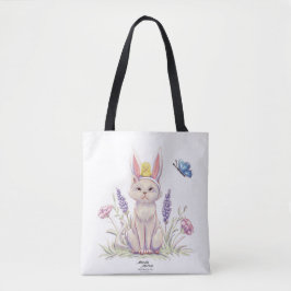 Cute Easter Cat with Chick Illustration Tote Bag Tygkasse