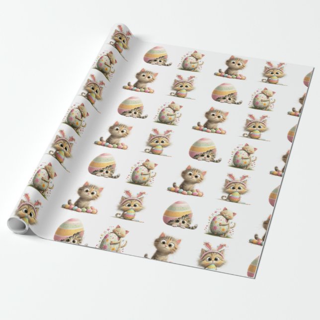 Cute Easter Cat Wrapping Paper Presentpapper (Utrullad)