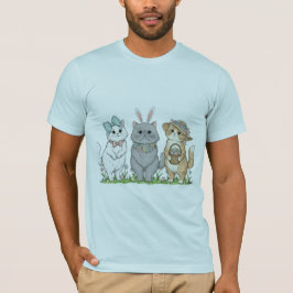 Cute Easter Cats with Bunny Ears, Flowers & Egg Ba T Shirt