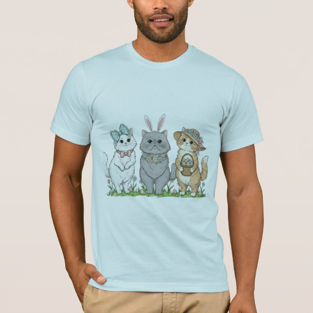 Cute Easter Cats with Bunny Ears, Flowers & Egg Ba T Shirt (Framsida)
