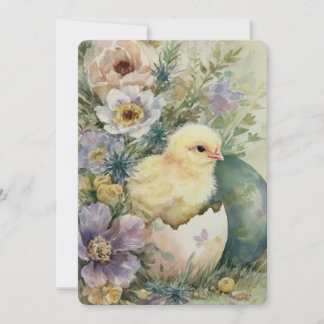 Cute Easter Chick Spring Wildflowers Watercolor Julkort