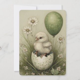 Cute Easter Chick with Easter Egg Spring Daisies Julkort
