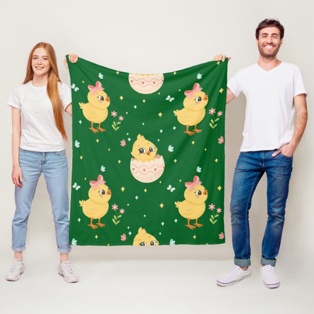 Cute Easter Chick with Pink Bow Seamless Pattern  Fleecefilt (På plats)