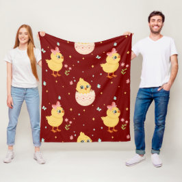 Cute Easter Chick with Pink Bow Seamless Pattern  Fleecefilt