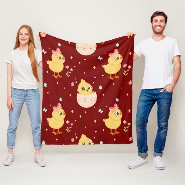 Cute Easter Chick with Pink Bow Seamless Pattern  Fleecefilt (På plats)