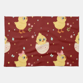 Cute Easter Chick with Pink Bow Seamless Pattern  Kökshandduk