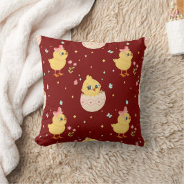 Cute Easter Chick with Pink Bow Seamless Pattern  Kudde