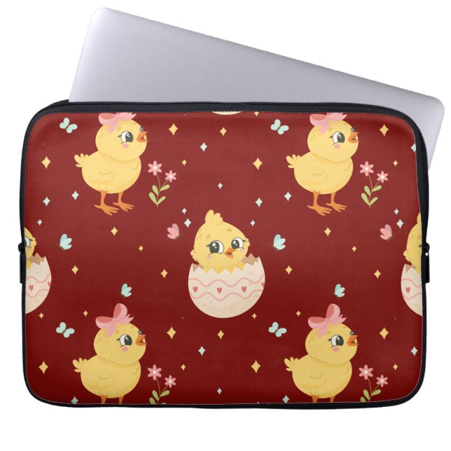 Cute Easter Chick with Pink Bow Seamless Pattern  Laptop Fodral (Framsidan)
