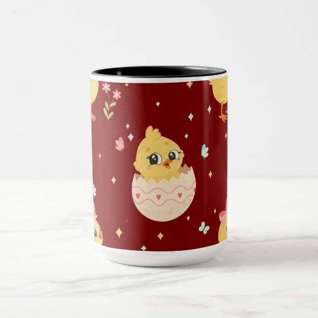 Cute Easter Chick with Pink Bow Seamless Pattern  Mugg (Center)
