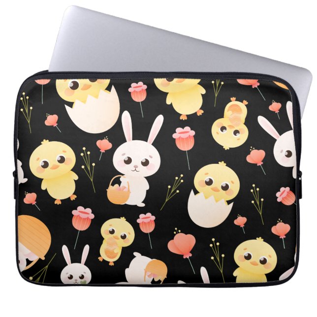 Cute Easter Chicks & Bunnies Seamless Pattern  Laptop Fodral (Framsidan)