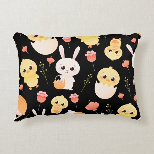 Cute Easter Chicks & Bunnies Seamless Pattern  Prydnadskudde (Framsidan)