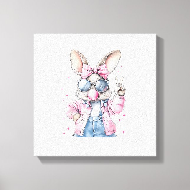 Cute Easter Day Bunny Blowing Bubble Rabbit Women  Canvastryck (Framsida)