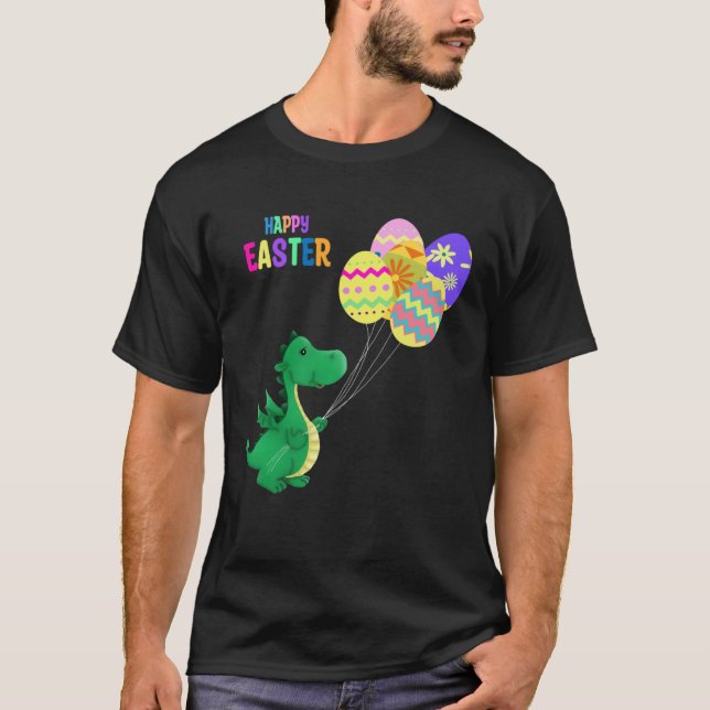 Cute Easter Dino Balloon Design T Shirt (Framsida)