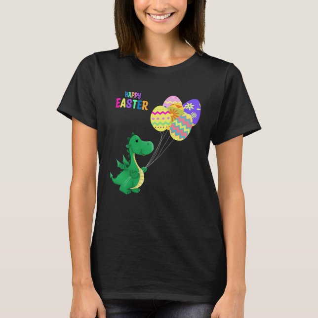 Cute Easter Dino Balloon Design T Shirt (Framsida)