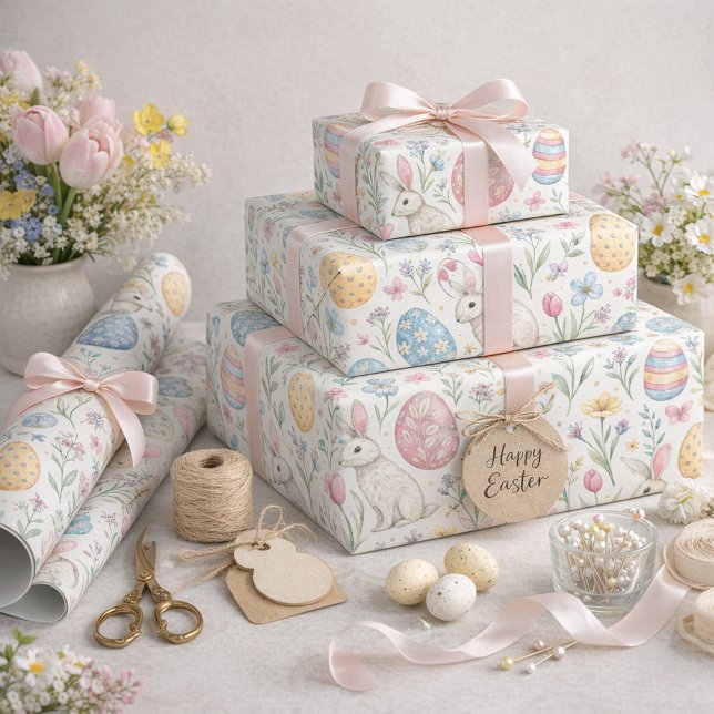 Cute Easter Egg and Spring Bunny Illustration Presentpapper (Skapare uppladdad)