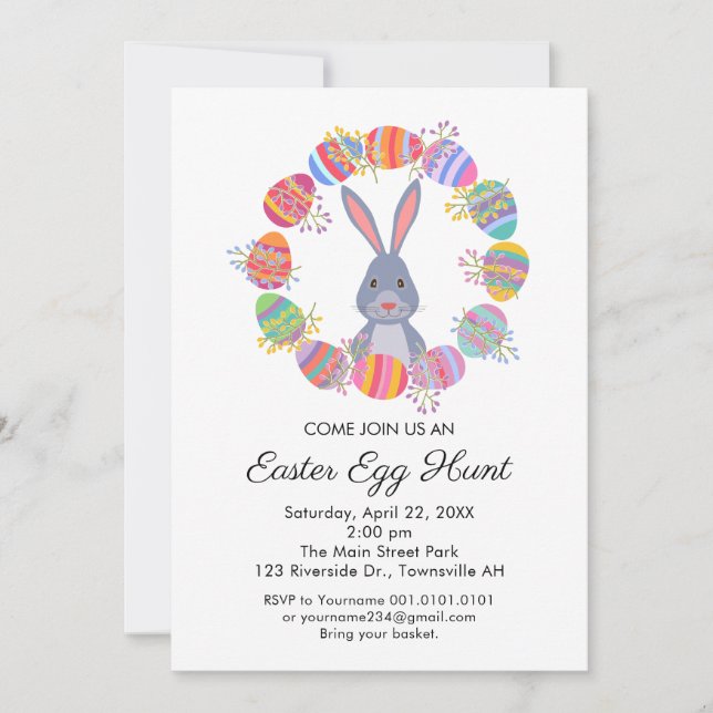 cute Easter Egg Hunt Invitation Birthday Party Inbjudningar (Framsida)