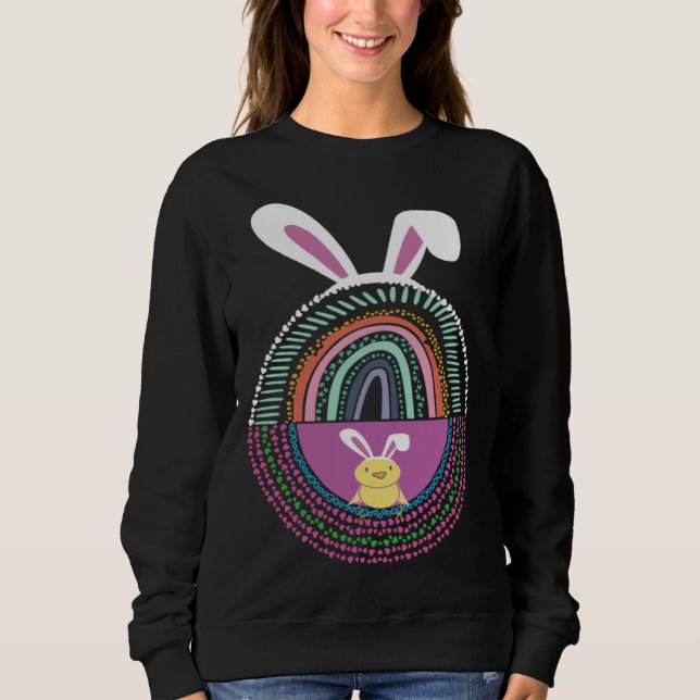 Cute Easter Egg Rainbow Rabbit Bunny Ears T Shirt (Framsida)