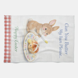 Cute Easter Gift Bunny Tea Towel | Hot Cross Bun Kökshandduk