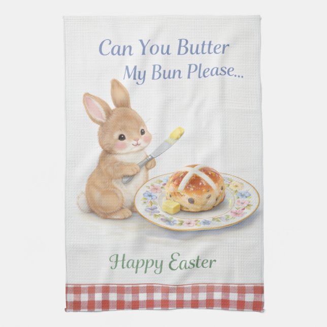 Cute Easter Gift Bunny Tea Towel | Hot Cross Bun Kökshandduk (Vertikal)