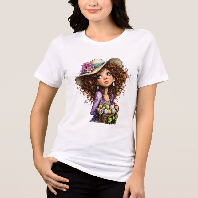 Cute Easter Girl with Eggs Spring Art T Shirt (Framsida)