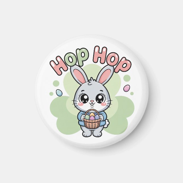 Cute Easter Hop Bunny Basket Artwork Magnet (Framsidan)