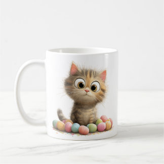 Cute Easter Kitten Mug with Pastel Eggs Kaffemugg