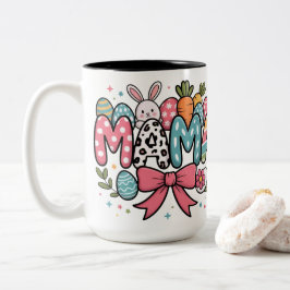Cute Easter Mama Bunny and Colorful Eggs Graphic Två-Tonad Mugg