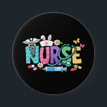 Cute Easter Nurse Medical Humor Knapp<br><div class="desc">Colorful lettering with a nurse hat,  stethoscope,  flowers and playful medical symbols. A cheerful graphic celebrating caring nurses and healthcare professionals during the Easter season with a bright and friendly hospital atmosphere.</div>