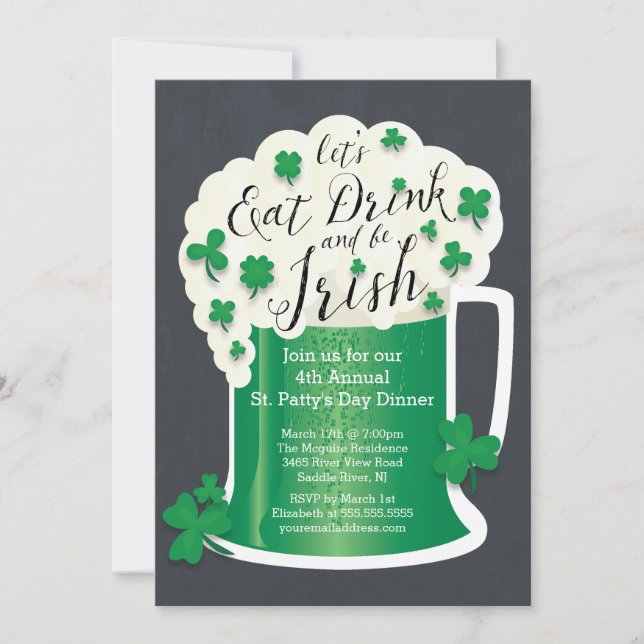Cute Eat Drink ska vara Irish St patrick's day Par Inbjudningar (Framsida)