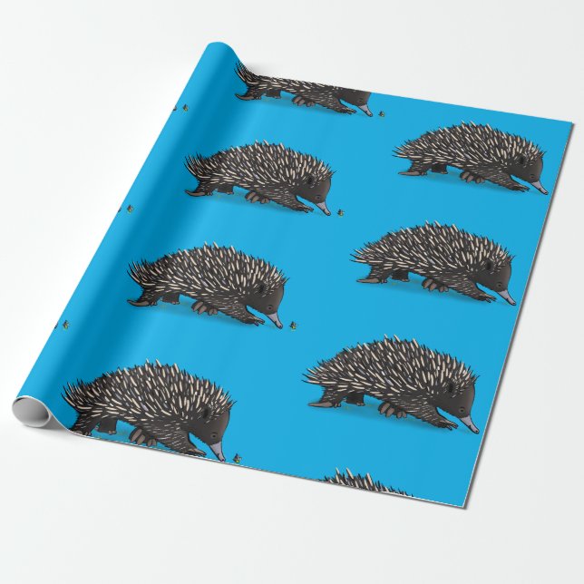 Cute echidna med biliknande illustration presentpapper (Utrullad)
