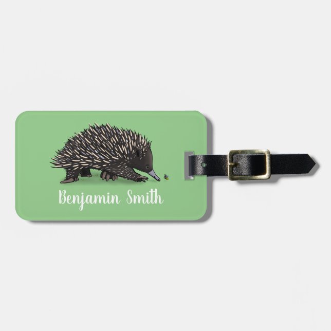 Cute echidna med illustration av biens tecknad bagagebricka (Horisontell Framsida)