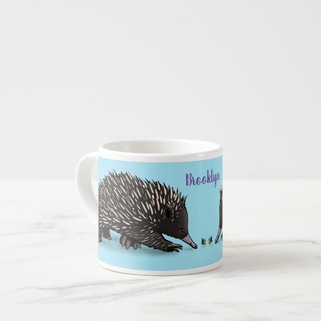 Cute echidna med illustration av biens tecknad espressomugg (Framsida vänster)