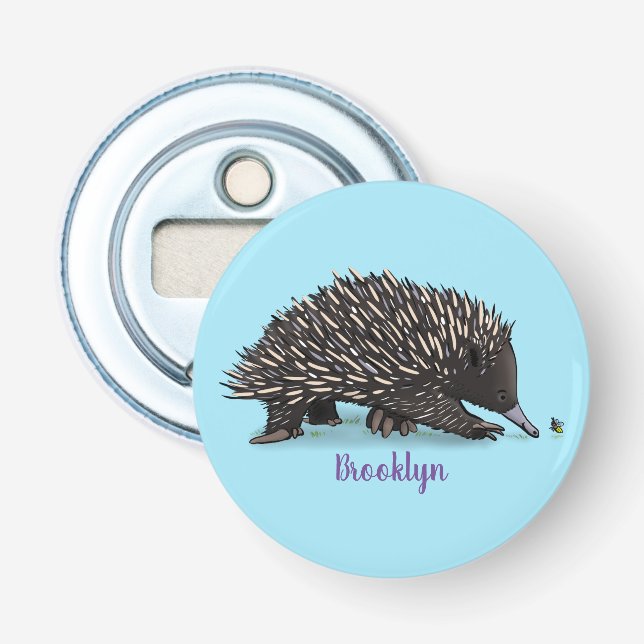 Cute echidna med illustration av biens tecknad flasköppnare (Framsidan)
