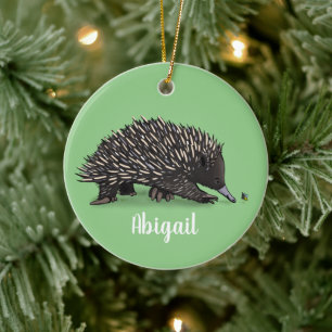 Cute echidna med illustration av biens tecknad julgransprydnad keramik