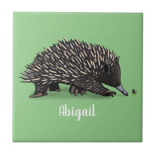 Cute echidna med illustration av biens tecknad kakelplatta