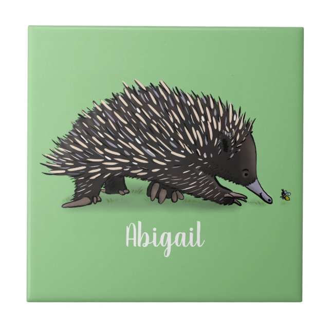 Cute echidna med illustration av biens tecknad kakelplatta (Framsidan)
