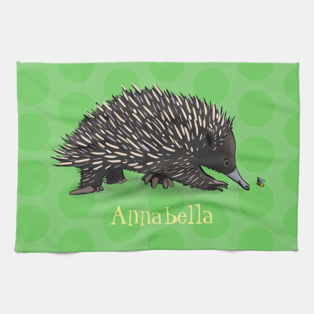 Cute echidna med illustration av biens tecknad kökshandduk (Horisontell)