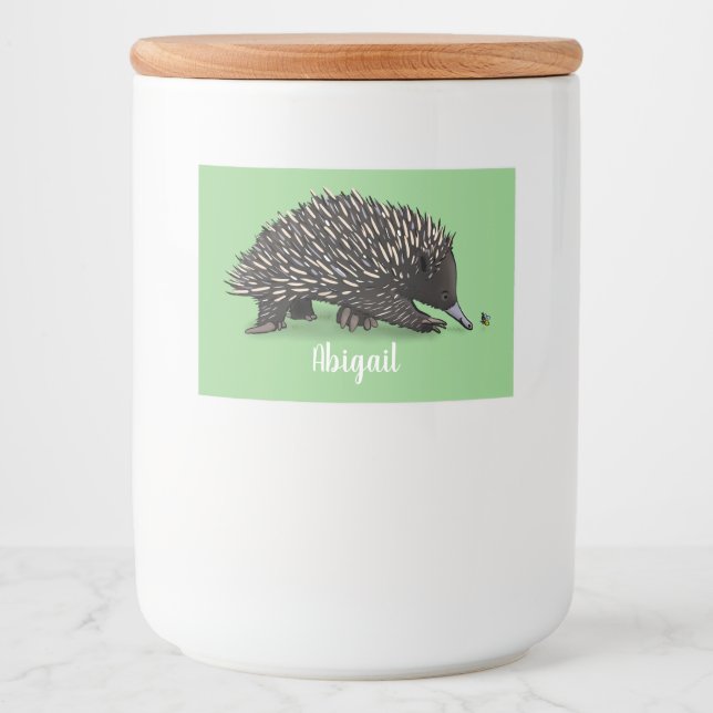 Cute echidna med illustration av biens tecknad mat etiketter (Framsida)