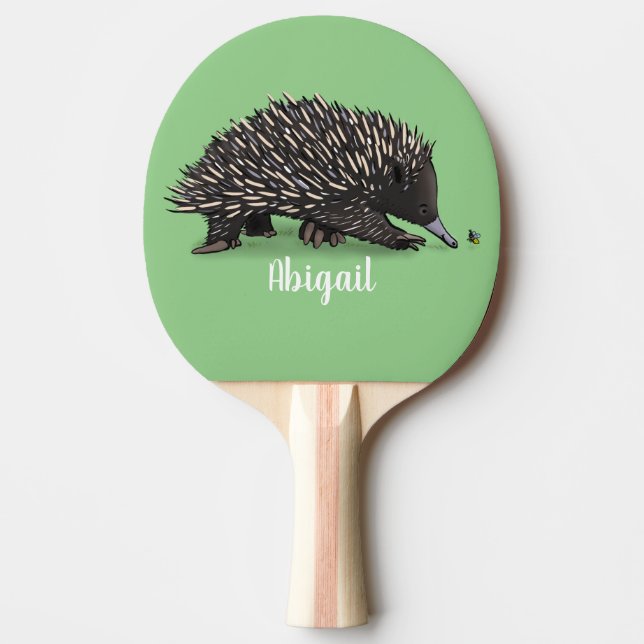 Cute echidna med illustration av biens tecknad pingisracket (Framsidan)