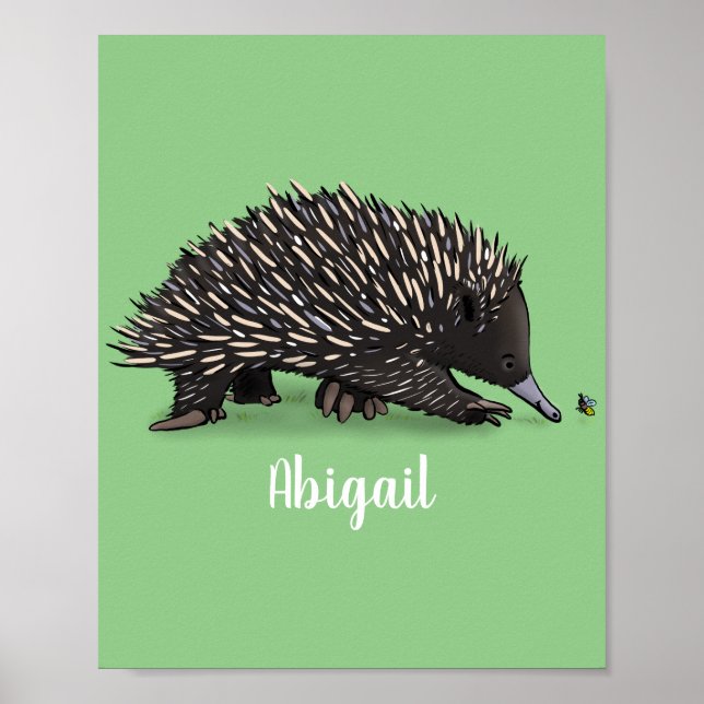 Cute echidna med illustration av biens tecknad poster (Framsidan)