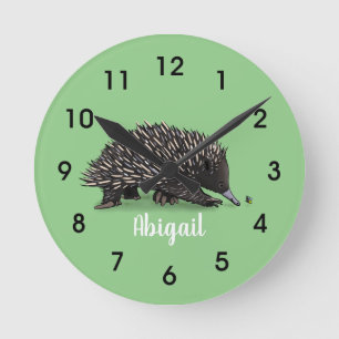 Cute echidna med illustration av biens tecknad rund klocka