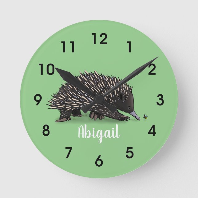 Cute echidna med illustration av biens tecknad rund klocka (Framsida)